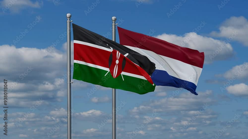 Netherlands and Kenya flags flying together, video concept of the relationship, two country relations concept Netherlands and Kenya flags flying together, video concept of the relationship, two country relations concept
