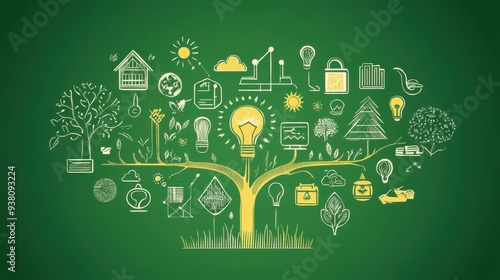 Environment, society, and governance icons intertwined with clean energy symbols on a green background, showcasing the role of natural gas in ethical energy networks.