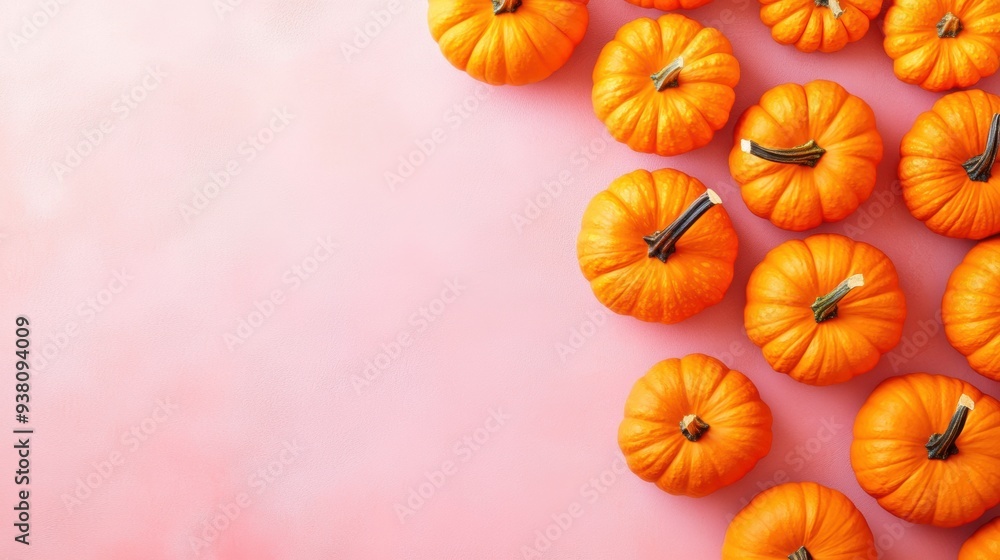 Vibrant miniature pumpkins on pink background for autumn Vibrant miniature pumpkins on pink background for autumn