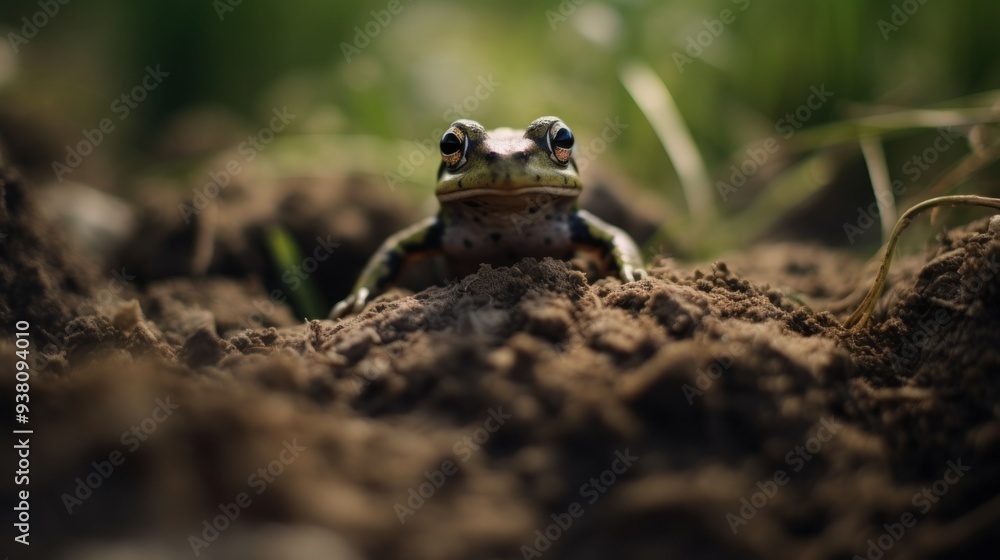 Obraz premium Frog on Soil Close-up