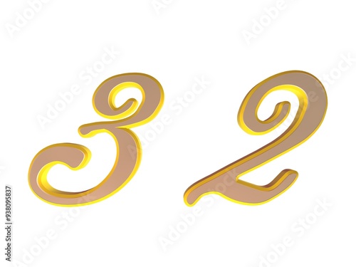 Yellow number "32" styled in a refined, cursive font on a white background.