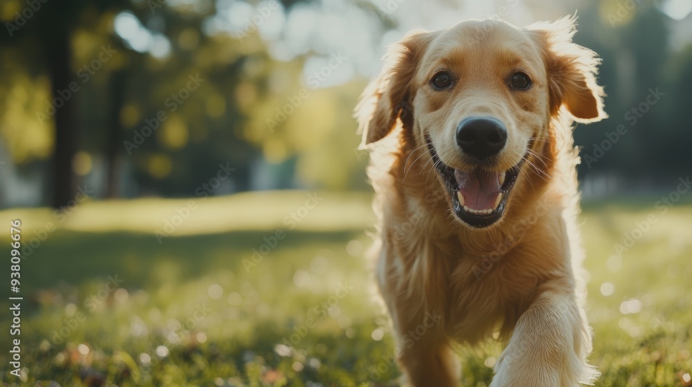 Golden retriever playing in a park with a joyful expression, playful pet and outdoor fun, nature adventure captured Golden retriever playing in a park with a joyful expression, playful pet and outdoor fun, nature adventure captured