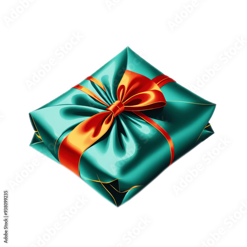 Green gift box on transparent background.