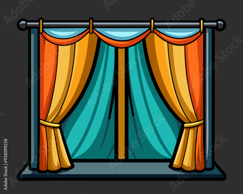 cartoon vector illustration of home curtain, isolated background, decoration