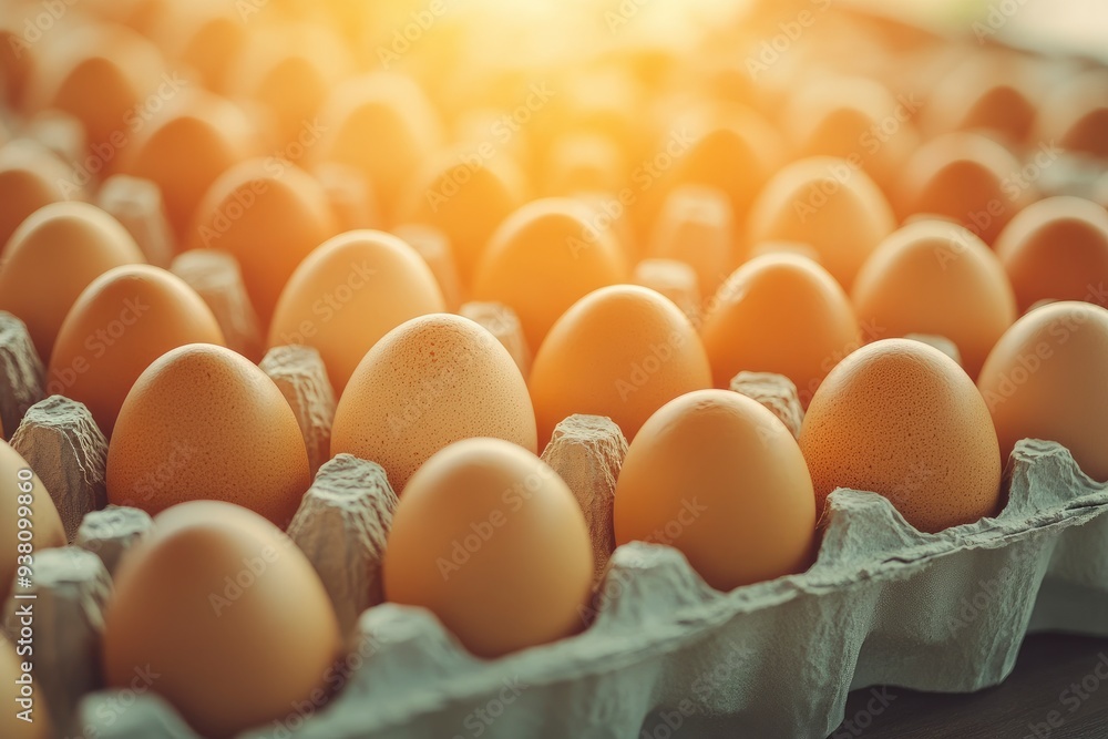 Chicken eggs neatly arranged on egg box. with sunlight in the morning. as background and wallpaper , ai Chicken eggs neatly arranged on egg box. with sunlight in the morning. as background and wallpaper , ai