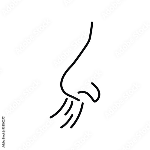 Runny nose vector icon, Breath smell nose line. Oduor breath smell stroke web human sneeze air icon symbol illustration concept. Editable stroke.