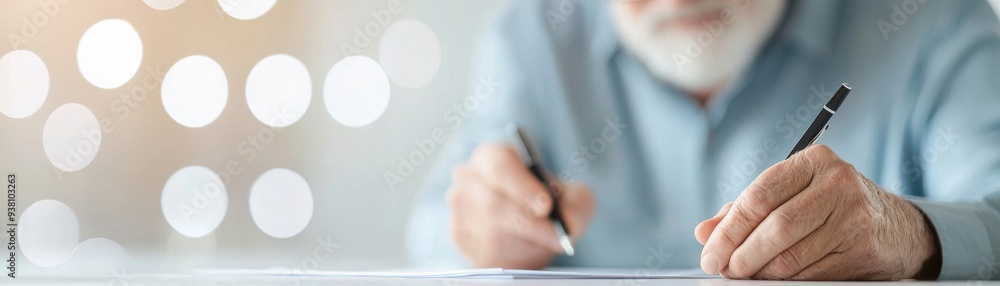 An elderly man writing notes in a cozy, well-lit environment, showcasing the importance of reflection and creativity in life. An elderly man writing notes in a cozy, well-lit environment, showcasing the importance of reflection and creativity in life.