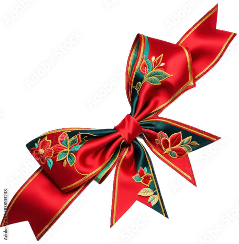 Red bow on transparent background.