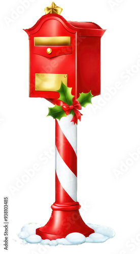 Christmas mail box on transparent background.