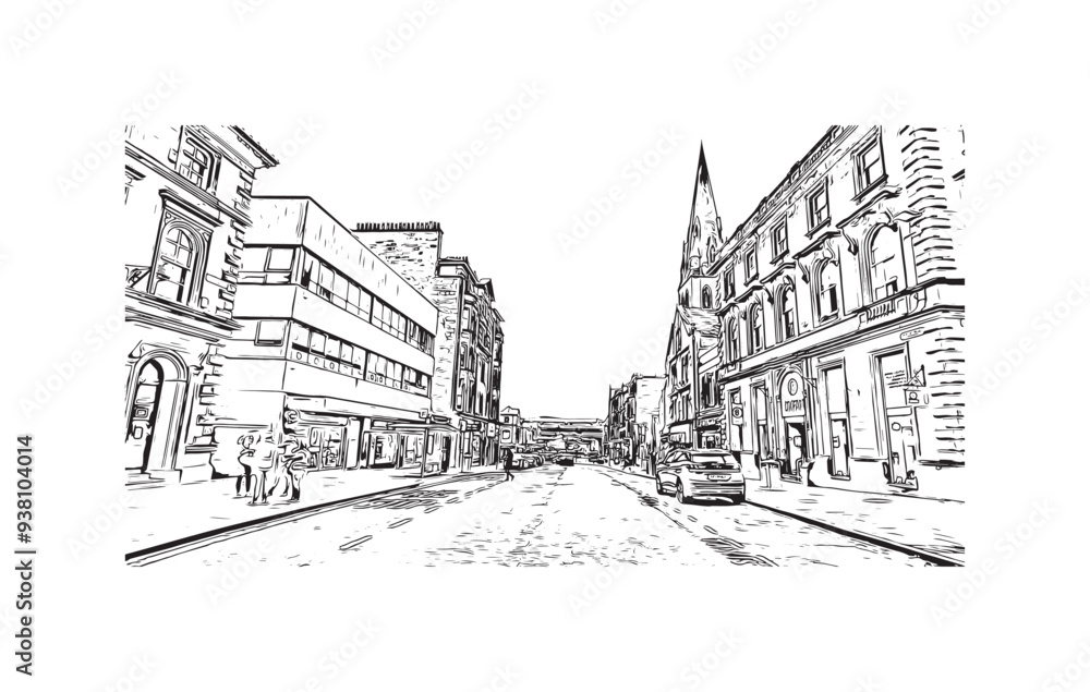 Print Building view with landmark of Stirling is the city in UK. Hand drawn sketch illustration in vector. Print Building view with landmark of Stirling is the city in UK. Hand drawn sketch illustration in vector.