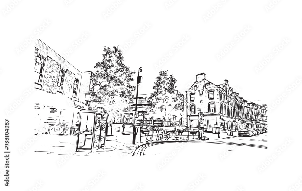 Print Building view with landmark of Stirling is the city in UK. Hand drawn sketch illustration in vector. Print Building view with landmark of Stirling is the city in UK. Hand drawn sketch illustration in vector.