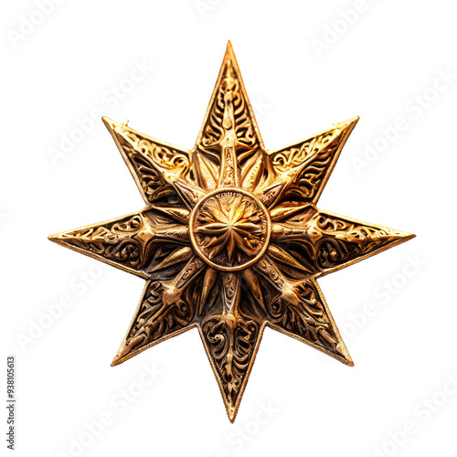Gold snowflake on transparent background.