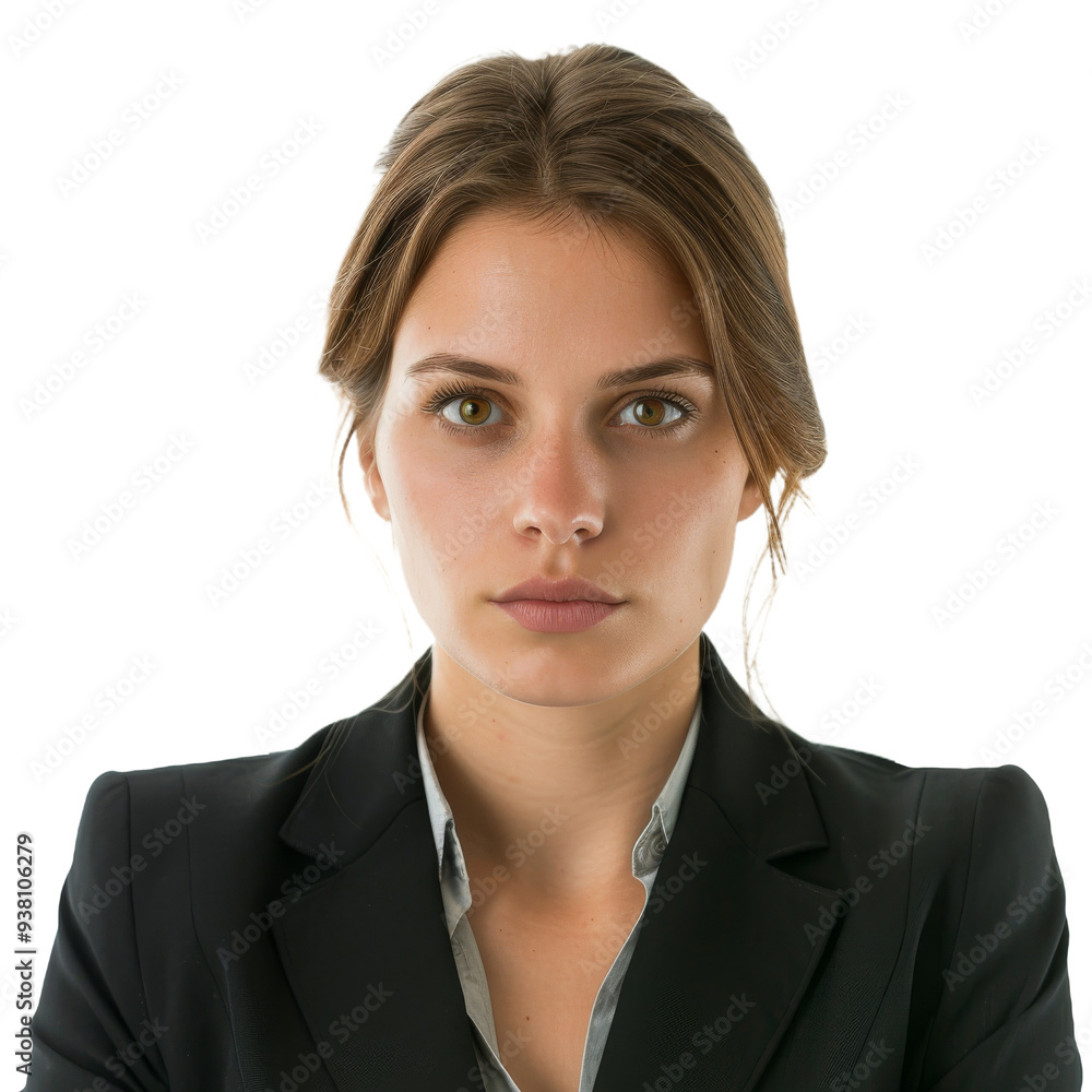 Confident Woman in a Black Suit Posing Against on Isolated Background Confident Woman in a Black Suit Posing Against on Isolated Background
