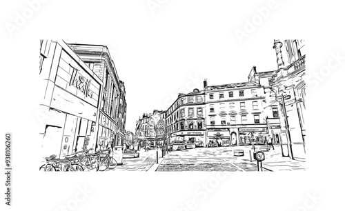 Print Building view with landmark of Stirling is the city in UK. Hand drawn sketch illustration in vector.