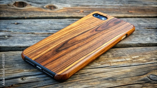 A rustic wooden phone case with a natural wood grain pattern and a smooth finish, providing a unique and earthy look for your device. photo