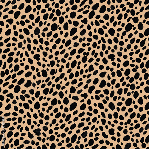 Cheetah skin seamless pattern vector design, animal print background, wild cat fur texture, stylish abstract cheetah spots, repeating pattern for fabric, wallpaper, fashion design
