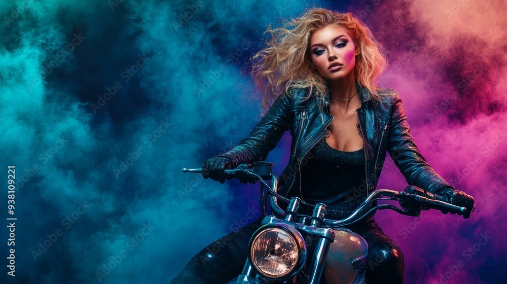 A sexy biker with colored powder A sexy biker with colored powder