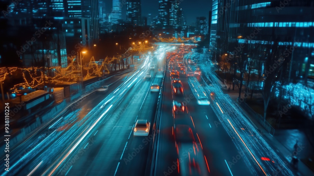 Obraz premium Futuristic Cityscape with AI-Driven Infrastructure