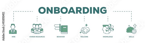 Onboarding icon infographic illustration concept with icon of behavior, welcome, knowledge, and skills icon png and easy to edit 