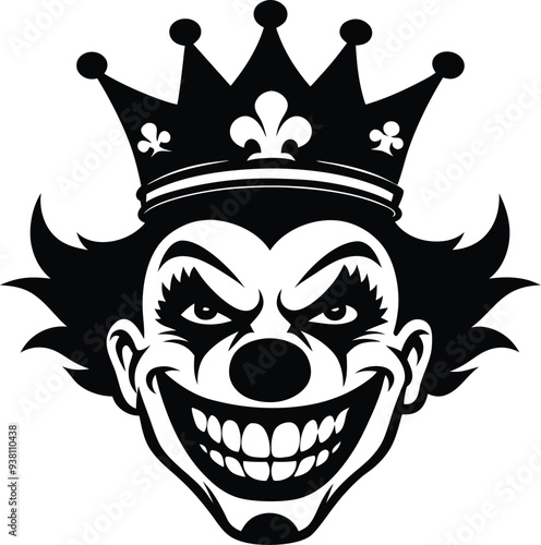 clown with crown silhouette illustration black and white