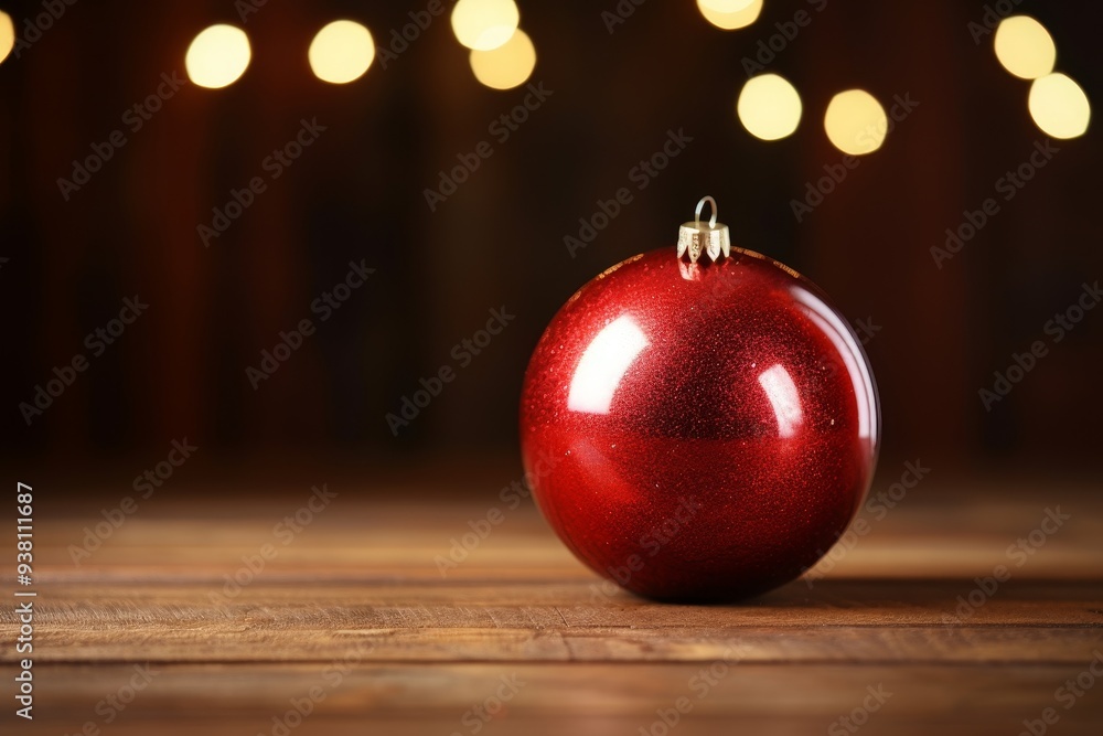 Red Christmas Ornament on Wooden Background Red Christmas Ornament on Wooden Background