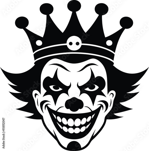 clown with crown silhouette illustration black and white