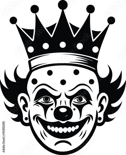 clown with crown silhouette illustration black and white