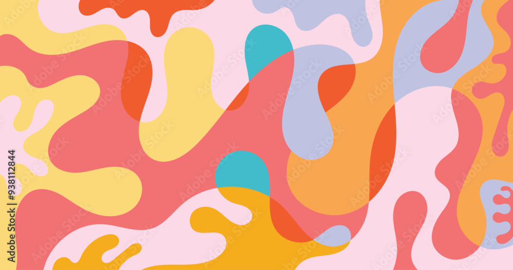 Vibrant abstract vector pattern with fluid, organic shapes in warm and pastel tones. Perfect for use in backgrounds, textiles, wrapping paper, and modern decor Vibrant abstract vector pattern with fluid, organic shapes in warm and pastel tones. Perfect for use in backgrounds, textiles, wrapping paper, and modern decor