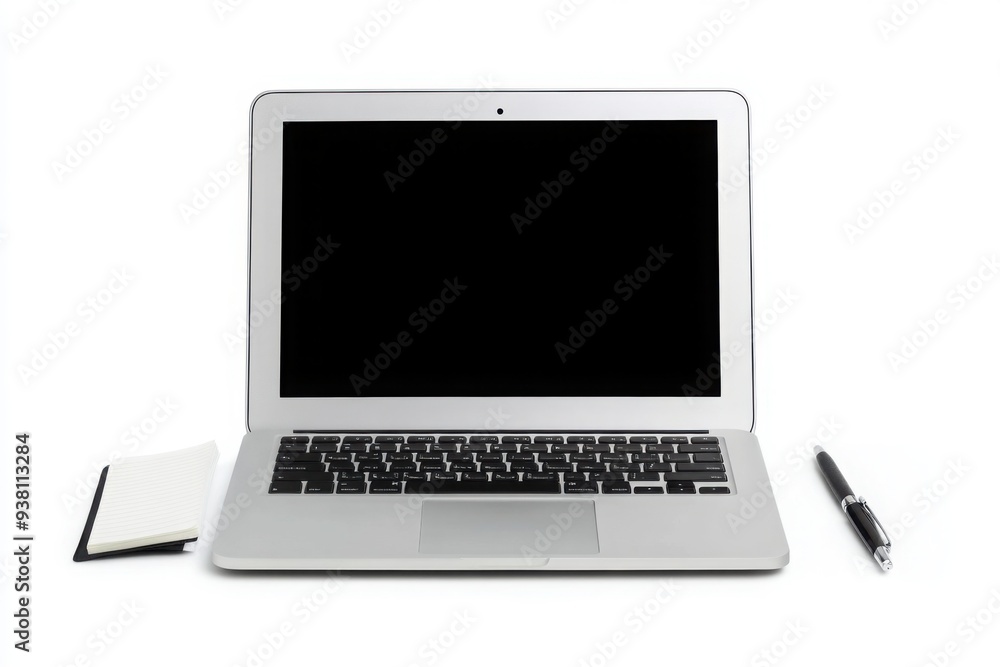Minimalist Laptop Setup with Notepad and Pen Minimalist Laptop Setup with Notepad and Pen