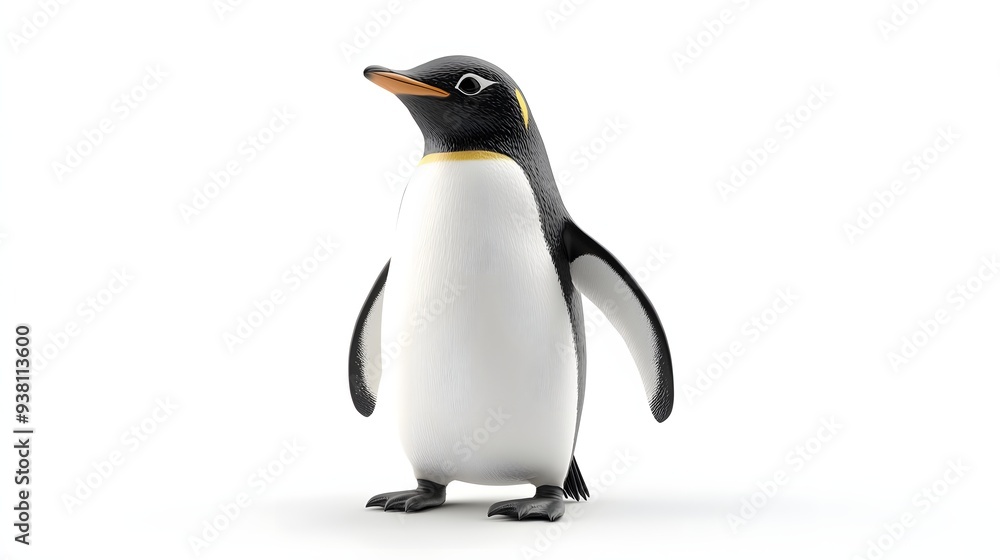 Obraz premium 82. **A 3D render of a ceramic tile art depicting a charming penguin with playful textures and designs, isolated on a white background