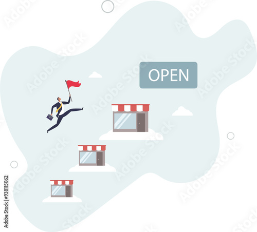 franchise license or business growth opportunity, marketing to improve retail store and achieve success.flat design with people.