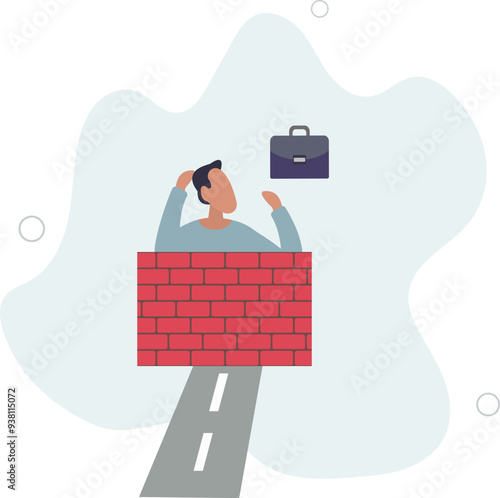 trouble or problem to be solved, prohibited or dead end concept.flat design with people.