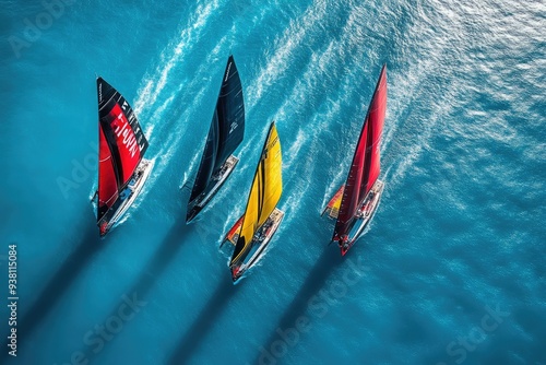 Dynamic Catamarans Racing Across the Ocean Surface photo