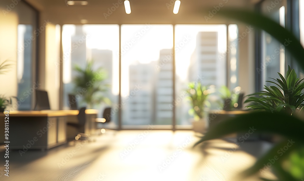 Blurred Office Space with Soft Daylight and Professional Ambiance Blurred Office Space with Soft Daylight and Professional Ambiance