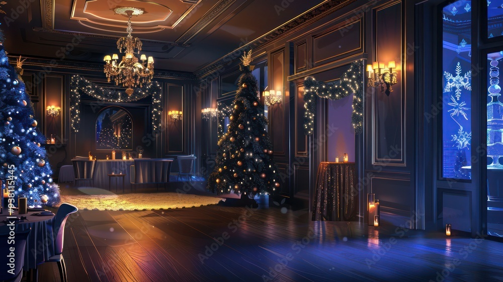 Fototapeta premium Illustration of a glamorous holiday party venue with elegant decor. 