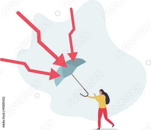 Protection or defensive stock in economy crisis or market crash, business resilient to survive difficulty or insurance concept.flat design with people.