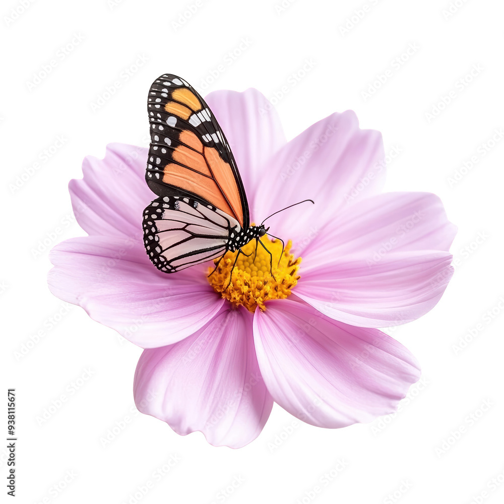 A vibrant butterfly perched on a delicate pink flower, symbolizing beauty and nature's harmony in a stunning close-up. A vibrant butterfly perched on a delicate pink flower, symbolizing beauty and nature's harmony in a stunning close-up.