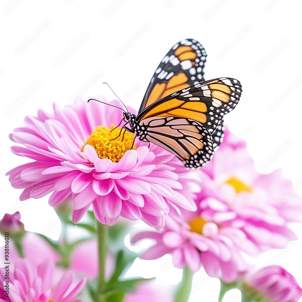 A vibrant butterfly perched on a delicate pink flower, showcasing nature's beauty and intricate details in a serene setting. A vibrant butterfly perched on a delicate pink flower, showcasing nature's beauty and intricate details in a serene setting.