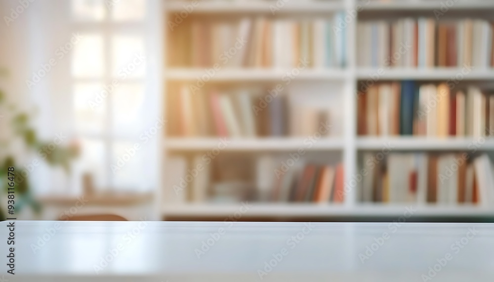 Fototapeta premium Blurred Home Office with Bright Daylight and Calm Workspace