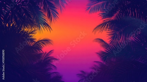 Tropical Sunset with Palm Silhouettes and Gradient Sky