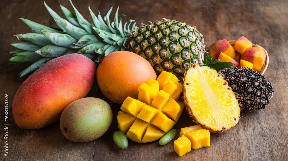 Tropical Fruit Feast: A Delicious Display of Pineapples, Mangos, and More Tropical Fruit Feast: A Delicious Display of Pineapples, Mangos, and More