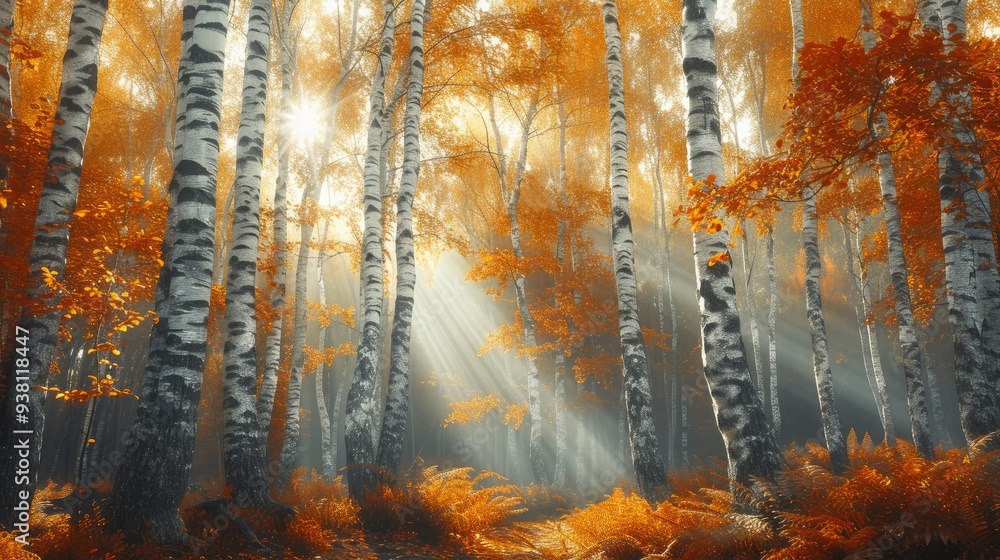 Radiant Autumn Light Through Birch Trees Radiant Autumn Light Through Birch Trees