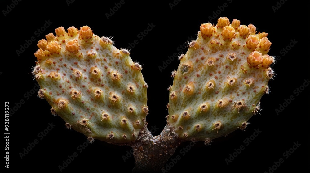 Stunning Close-Up of Opuntia Cactus With Vibrant Yellow Buds in Nature Stunning Close-Up of Opuntia Cactus With Vibrant Yellow Buds in Nature