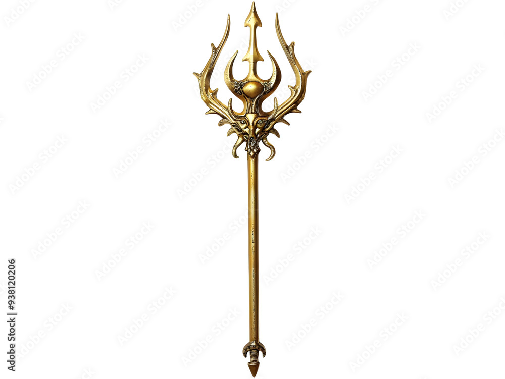 Golden Sea Trident of Neptune on Transparent Background Golden Sea Trident of Neptune on Transparent Background
