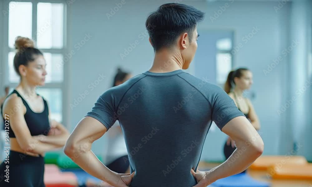 Fitness Instructor Guiding a Group Exercise Class Fitness Instructor Guiding a Group Exercise Class