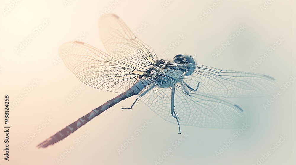An isolated, elegant dragonfly against a light, airy gradient. An isolated, elegant dragonfly against a light, airy gradient.