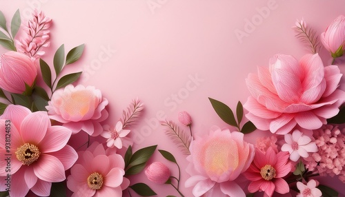 A pink flower arrangement with a pink background