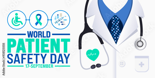 World Patient safety day background or banner design template. Holiday concept. Template for background, banner, card, poster, placard, design template with unique shapes with standard color.
