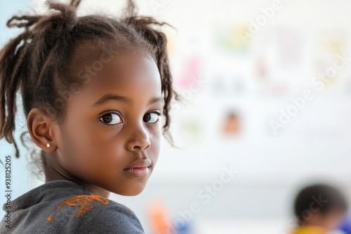 Refugee Child Engaged in Study in Sunny European Classroom