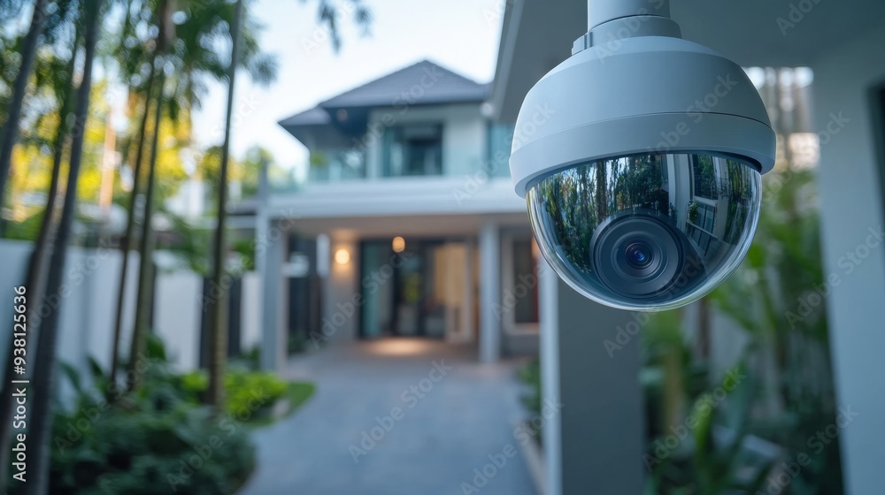 Modern Home Security Camera. Close Up of Vigilant Monitoring Modern Home Security Camera. Close Up of Vigilant Monitoring